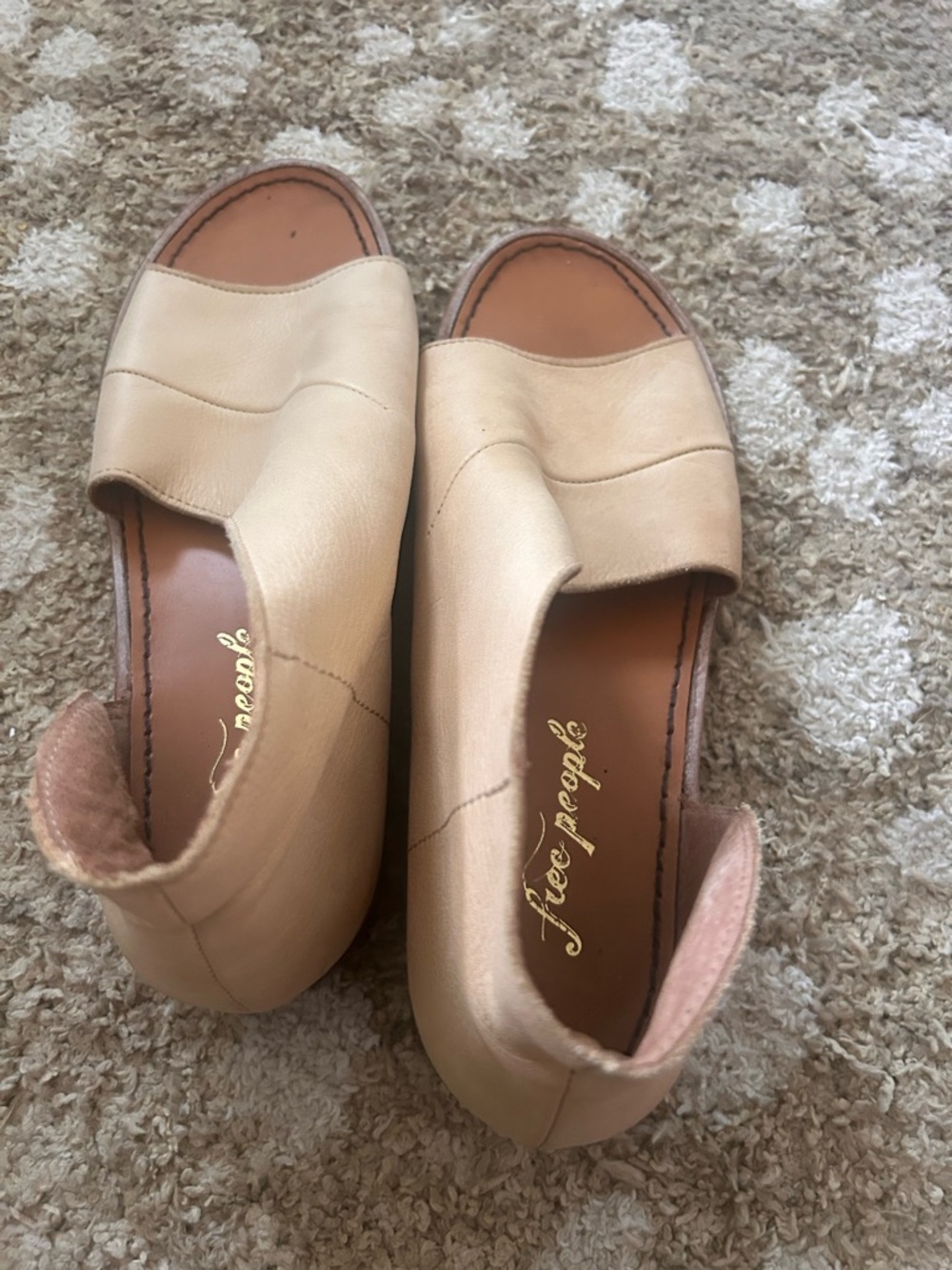 Free People Neutral Leather Slip-On Mules in Tan